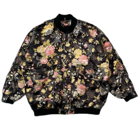 Free People Jaquard Floral AOP Black Bomber Jacket Size M Womens - Picture 1 of 10